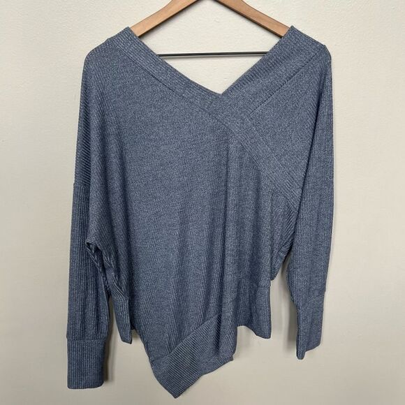 Stella & Dot Asymmetrical Ribbed Double V Sweater NWT Chambray Blue Grey Small - Picture 4 of 12